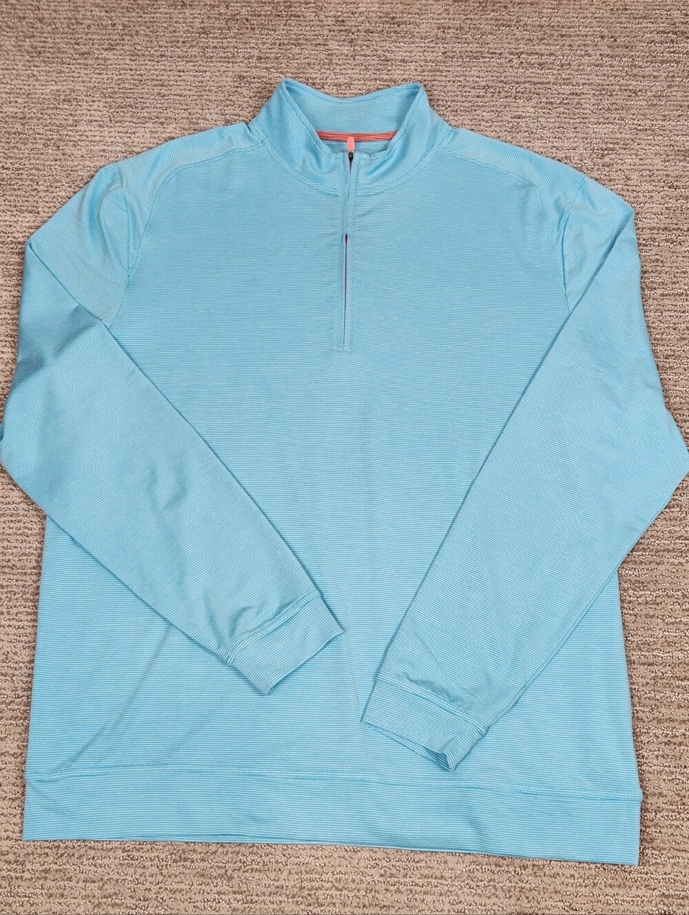 Johnnie O Vaughn 1/4 Zip Pullover Mens L Ibiza Teal Pinstripe Light Performance